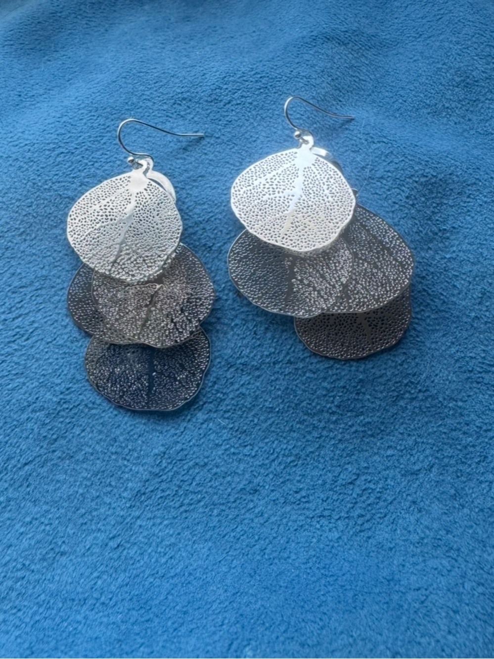 Sterling Silver Leaf Layered Drop Earrings - Silver
